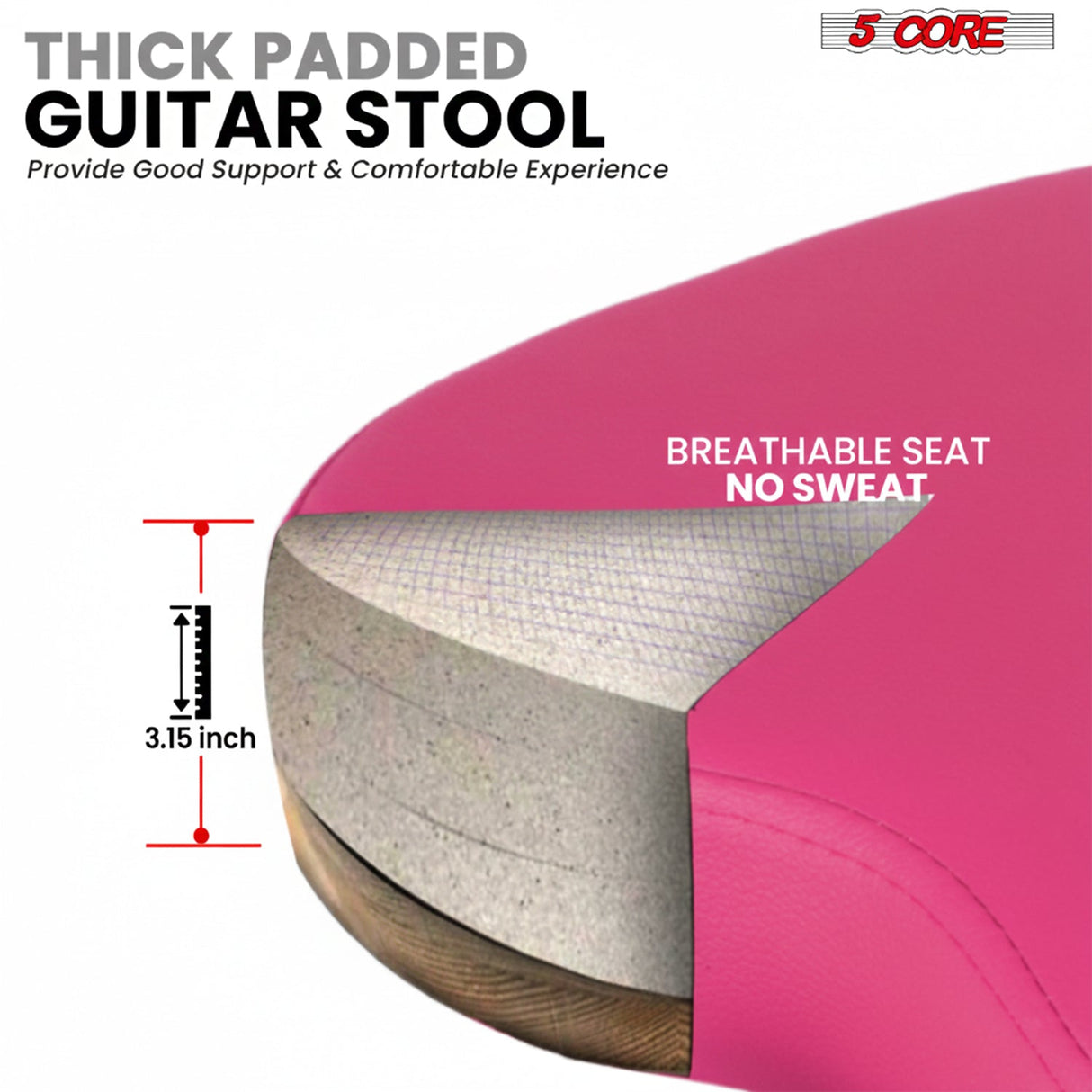 5Core Guitar Stool 3.15" Padded Chair w Backrest Foldable Music Seat Built in Foot Rest Guitar Stand