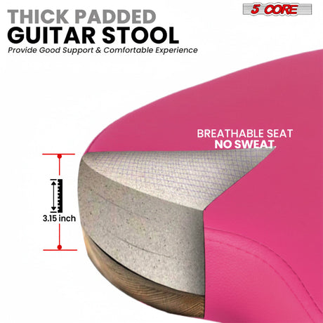 5Core Guitar Stool 3.15" Padded Chair w Backrest Foldable Music Seat Built in Foot Rest Guitar Stand