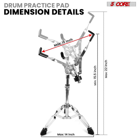 5 Core Snare Drum Stand w Drum Sticks Holder Double Braced Heavy Duty Tripod Stand Adjustable 22"