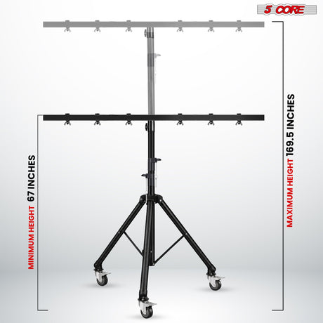 5 Core DJ Light Stand Tripod w Wheels 79" Crossbar 6 Light Points Adjustable 169.5" Stage Lighting Stand