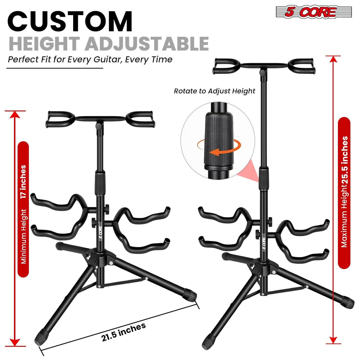 5 Core Guitar Stand Adjustable Double Guitars Stands Floor w Neck Holder for Acoustic Electric Bass