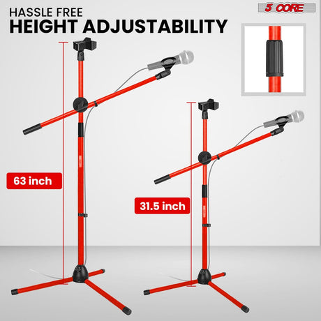 5 Core Mic Stand Floor Height Adjustable Tripod Microphone Stands w Extending Telescoping Boom Arm