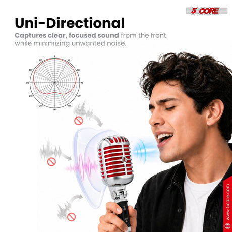 5Core Vintage Microphone Classic Dynamic Professional XLR Studio Retro Style Mic RED
