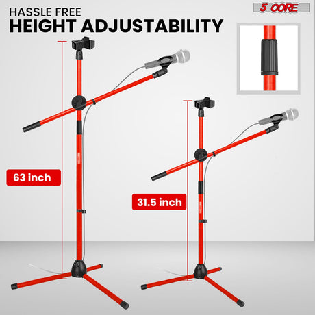 5 Core Mic Stand 2Pcs Floor Height Adjustable Tripod Microphone Stands w Telescoping Boom Arm