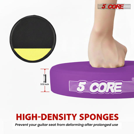 5Core Guitar Stool 3.15" Padded Chair w Backrest Foldable Music Seat Built in Foot Rest Guitar Stand