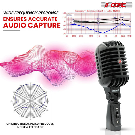 5Core Vintage Microphone Classic Dynamic Professional XLR Studio Retro Style Mic BLACK