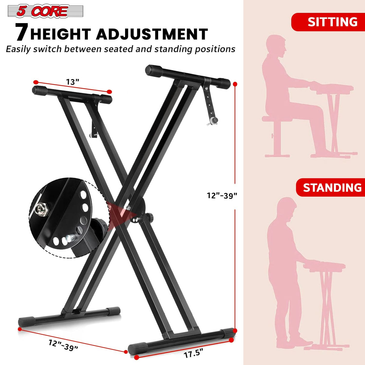 5 Core Keyboard Stand Piano Bench Combo Adjustable Key Board Stands 3" Padded Musician Chair Set