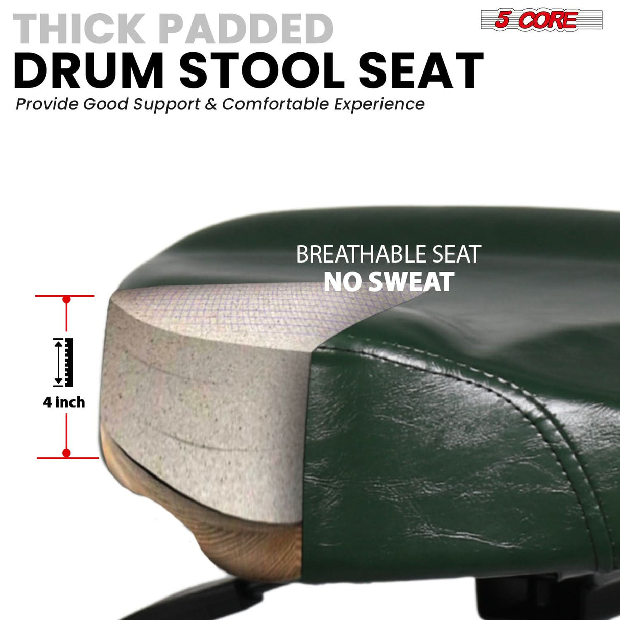 5 Core Drum Throne w Backrest 4" Padded Stool Adjustable 24.5" Drummer Chair w 441Lb Capacity