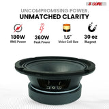 5 Core 6.5" Mid-Range Replacement 2Pc Pro Audio Car Speaker 360W 4 Ohms 60W Aluminum Super Tweeters