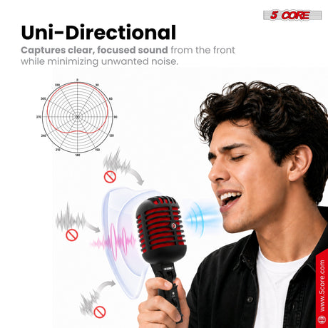 5Core Vintage Microphone Classic Dynamic Professional XLR Studio Retro Style Mic BLACK RED