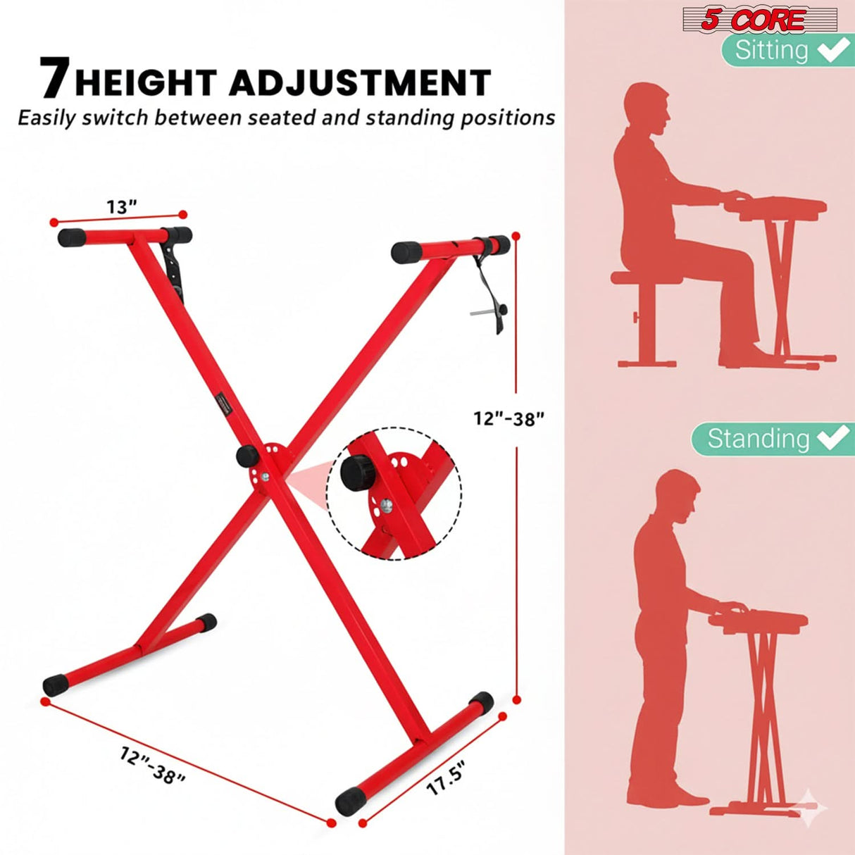 5 Core Keyboard Stand X Shape Adjustable Foldable Portable Key Board Stands w Locking Strap