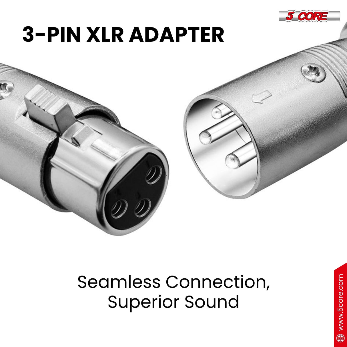 5Core XLR Connector Male Female to 1/4 Audio Jack 3 Pin Secure Mic Plug w Locking Ends