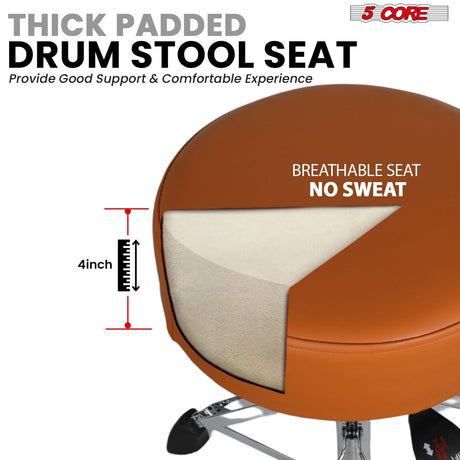 5 Core Drum Throne w Backrest 4" Padded Stool Airlift Adjustable 25.5" Drummer Chair 441Lb Capacity