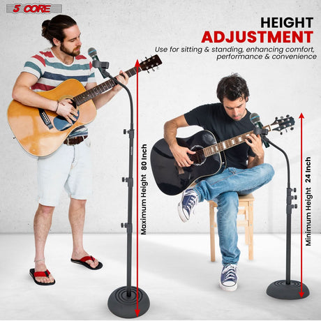 5Core Mic Stand Pair Floor Adjustable Universal Heavy Duty Microphone Stands Round Base Soporte De micrófono