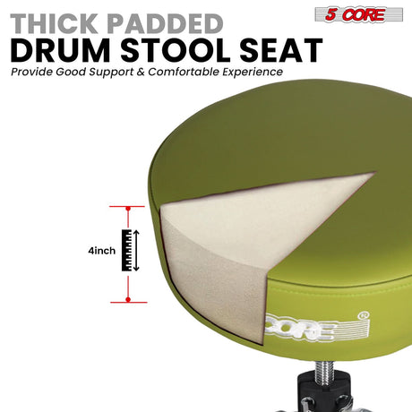 5 Core Drum Throne 4" Thick Padded Guitar Stool 441Lb Capacity Drummer Chair Swivel Adjustable