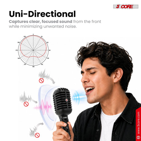 5Core Vintage Microphone Classic Dynamic Professional XLR Studio Retro Style Mic BLACK
