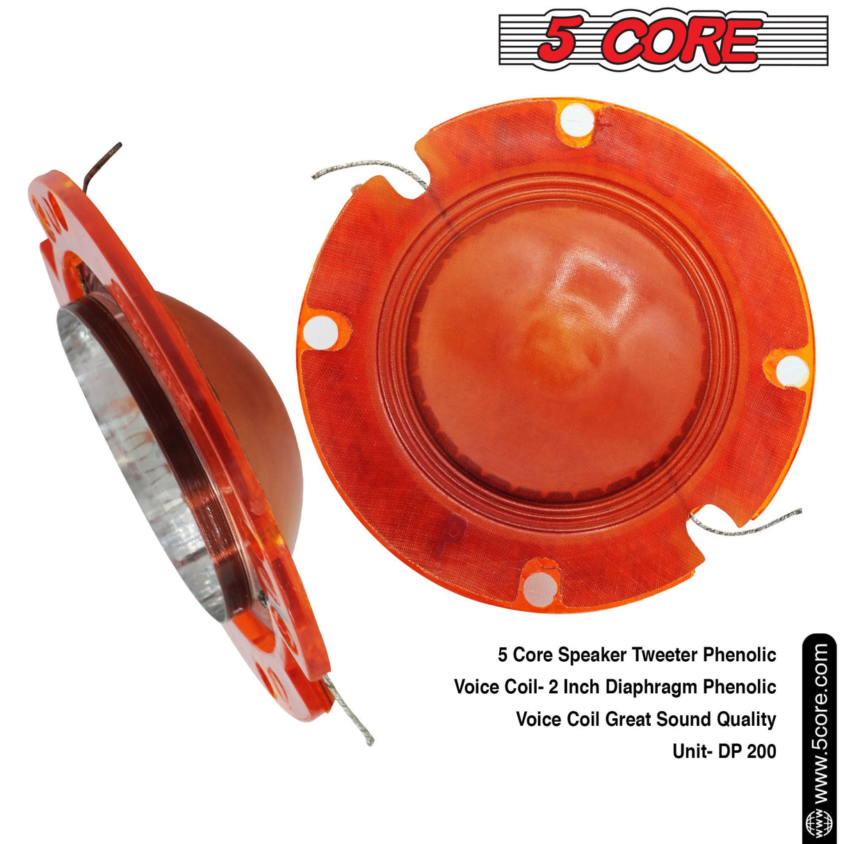 5Core 2" Replacement Phenolic Tweeter Diaphragm 2Pcs oice Coil High Pitch Horn