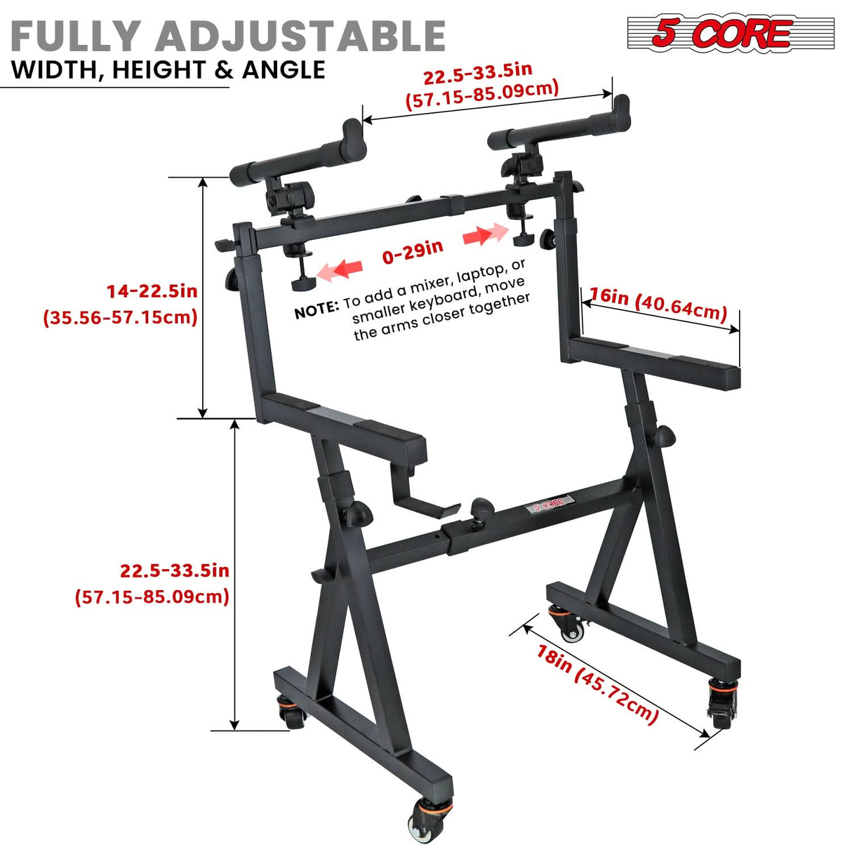 5Core Piano Keyboard Stand Z Style Heavy Duty 2 Tier Stands w Adjustable Arm Fits 54 61 88 Key Board