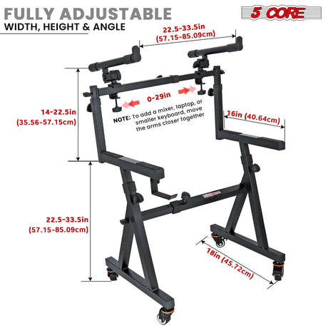 5Core Piano Keyboard Stand Z Style Heavy Duty 2 Tier Stands w Adjustable Arm Fits 54 61 88 Key Board