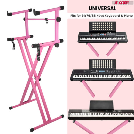 5 Core 2 Tier Keyboard Stand Combo Heavy Duty Adjustable Piano Stand with Extension Arm