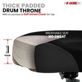 5 Core Drum Throne w Backrest 4" Padded Adjustable 26.5" Drummer Chair w Velvet Top 441Lb Capacity