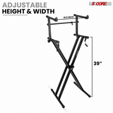 5Core 2 Tier Keyboard Stand Double X Style Adjustable Electric Piano Riser Holder