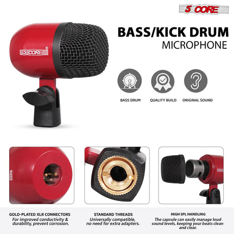 5 Core Drum Microphone Kit 7 Piece All Metal Drummer Instrument Mics Tom/Snare & Cymbals Set