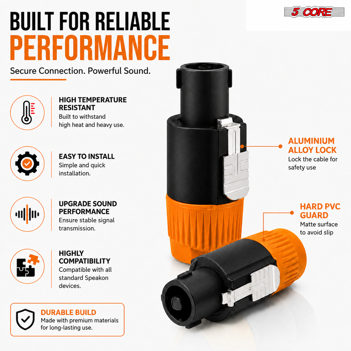 5 Core Speakon Adapter High Quality Audio Jack Male Audio Pin Speaker Adapter Connector