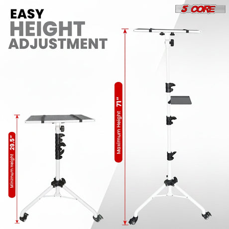Projector Stand 29.5 to 71 Inch Adjustable Tripod 2 Shelves Portable Laptop Cart w Phone Holder