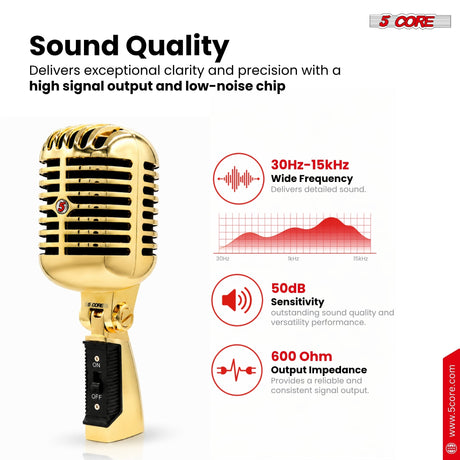5Core Vintage Microphone Classic Dynamic Professional XLR Studio Retro Style Mic Gold