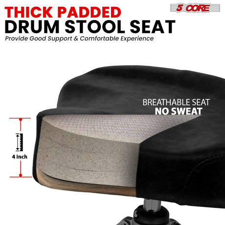 5Core Drum Throne 4" Cushion Padded Stool w Backrest Airlift Height Adjustable Chair w 441Lb Capcity