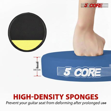 5Core Guitar Stool 3.15" Padded Chair w Backrest Foldable Music Seat Built in Foot Rest Guitar Stand