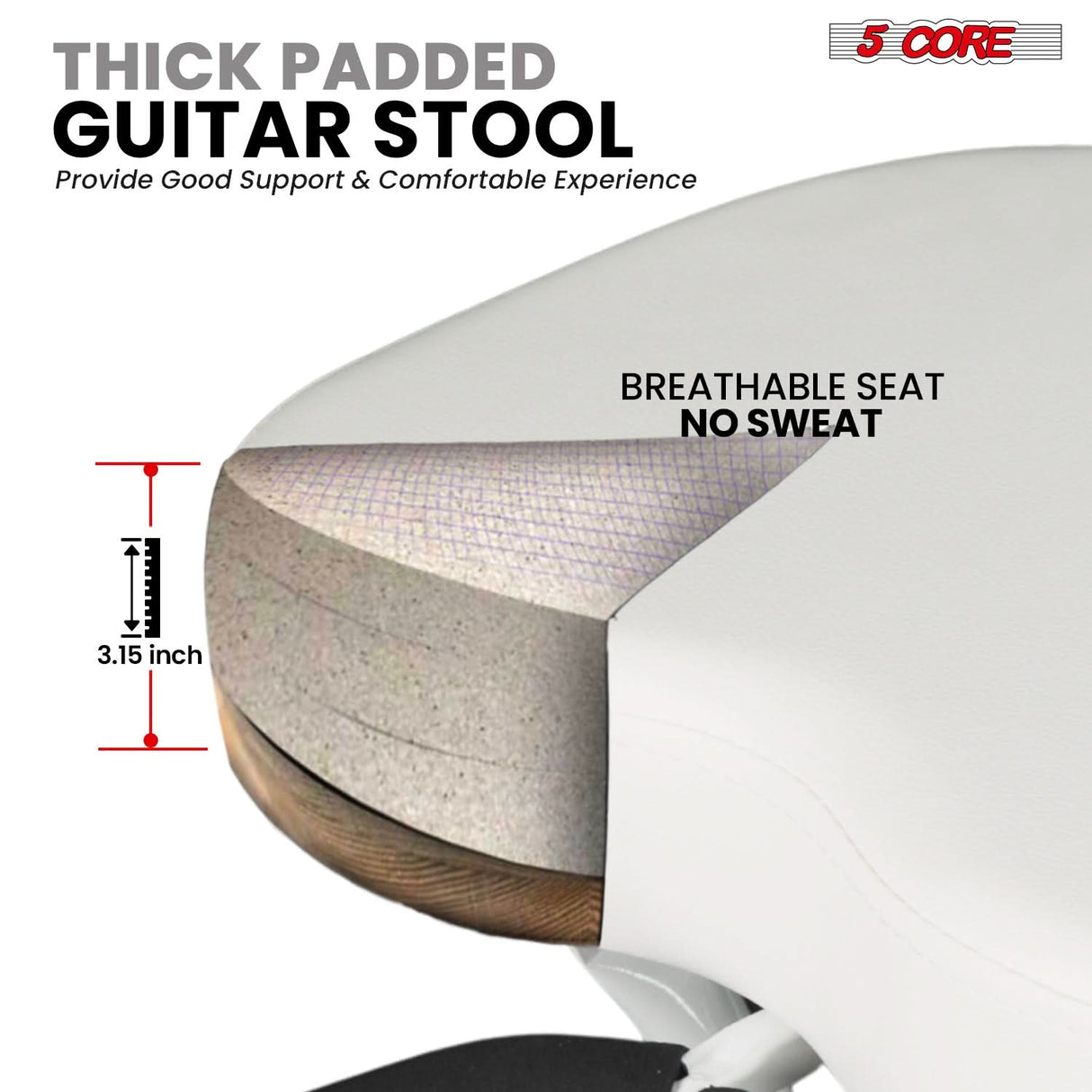 5Core Guitar Stool 3.15" Padded Chair Foldable Heavy Duty Music Seat Built in Foot Rest Guitar Stand