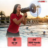 5 Core Megaphone 50W Bullhorn 1100 Yards Loud Siren Maker w Adjustable Volume for Soccer Coaches