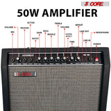 5 Core Guitar Amp 50 Watt  Electric Amplifier w Built in 8" Speaker Portable Mini Amps w Aux