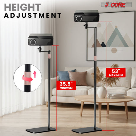 5 Core Projector Stand Floor Adjustable 53" Universal Projectors Support for Home Office & Studio