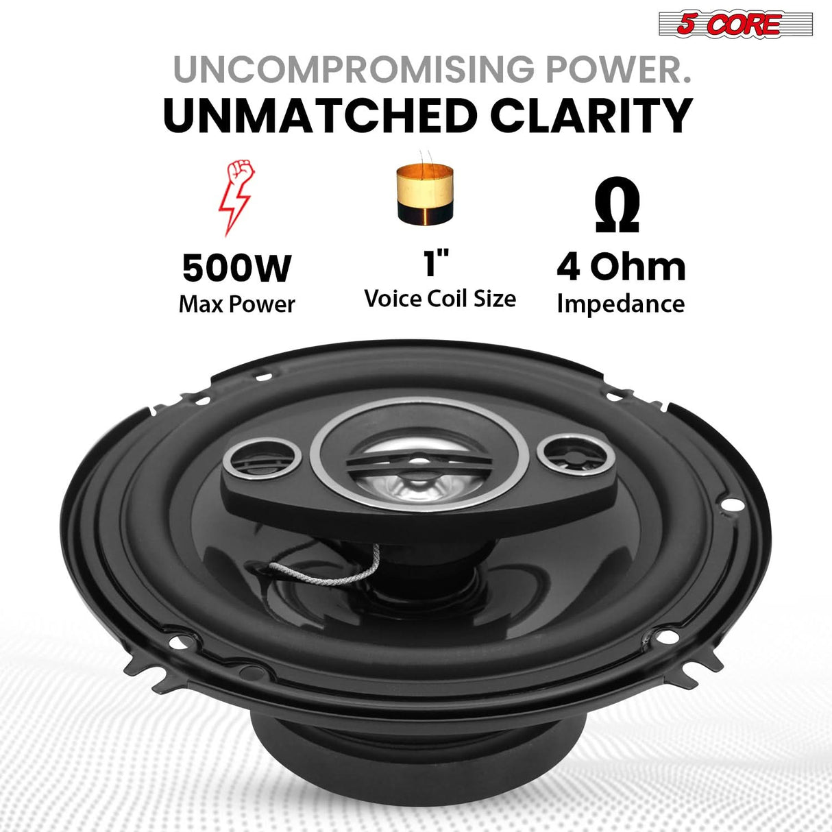 5Core Coaxial Car Door Speakers 6” 4Pcs 500W 4Ohm 2 Way Component Subwoofer Audio w Super Tweeter
