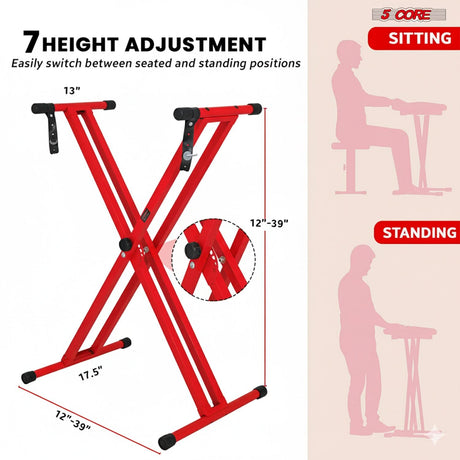 5 Core Keyboard Stand Dual X Shape Adjustable Foldable Portable Key Board DJ Controller Stands