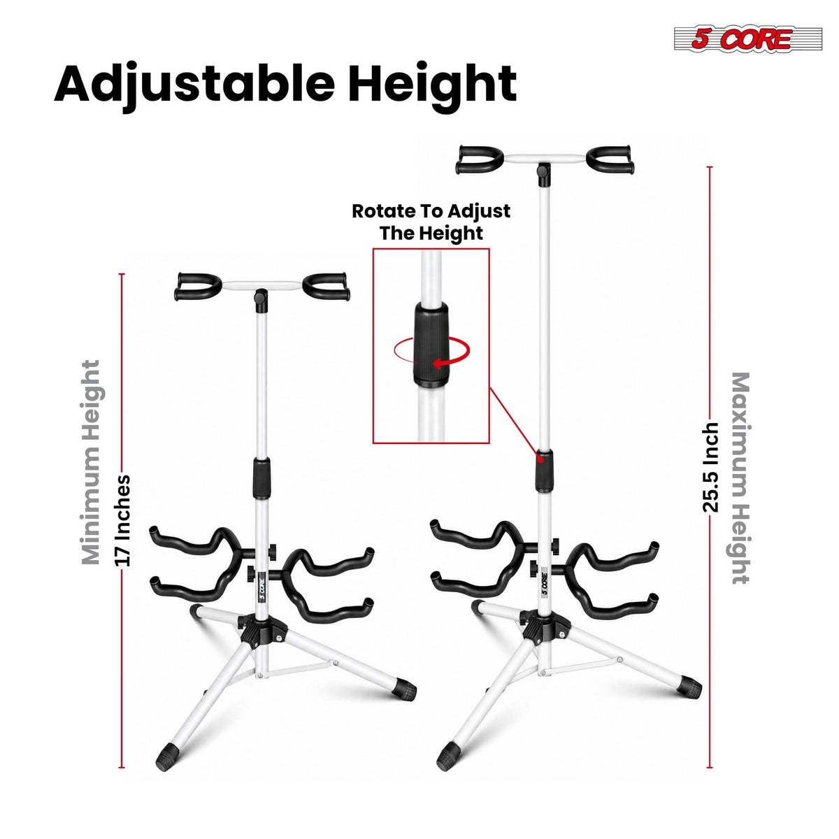 5 Core Guitar Stand Adjustable Double Guitars Stands Floor w Neck Holder for Acoustic Electric Bass