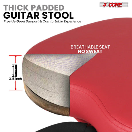 5 Core Guitar Stool 3.15" Padded Chair Foldable Music Seat w Built in Foot Rest Guitar Stand