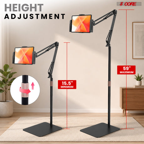 5 Core Tablet Floor Stand 360° Rotatable Adjustable Overhead Universal Bed Phone iPad Stand