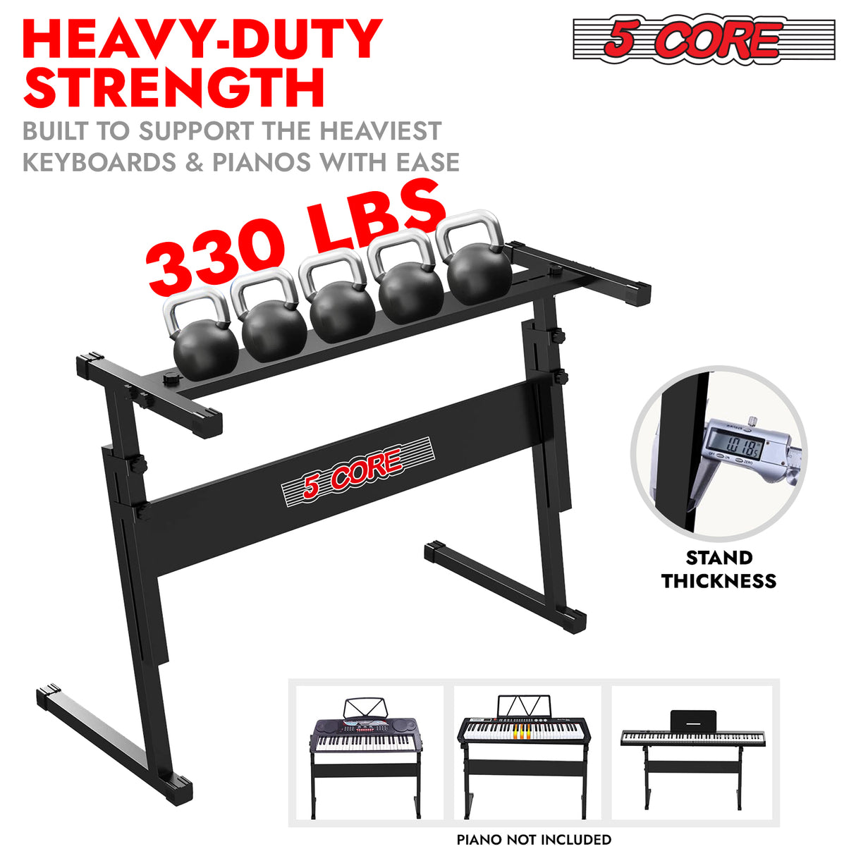 5 Core Keyboard Stand Adjustable 21 - 33" Z Style Metal Electric Piano Riser 330Lb Capacity Foldable