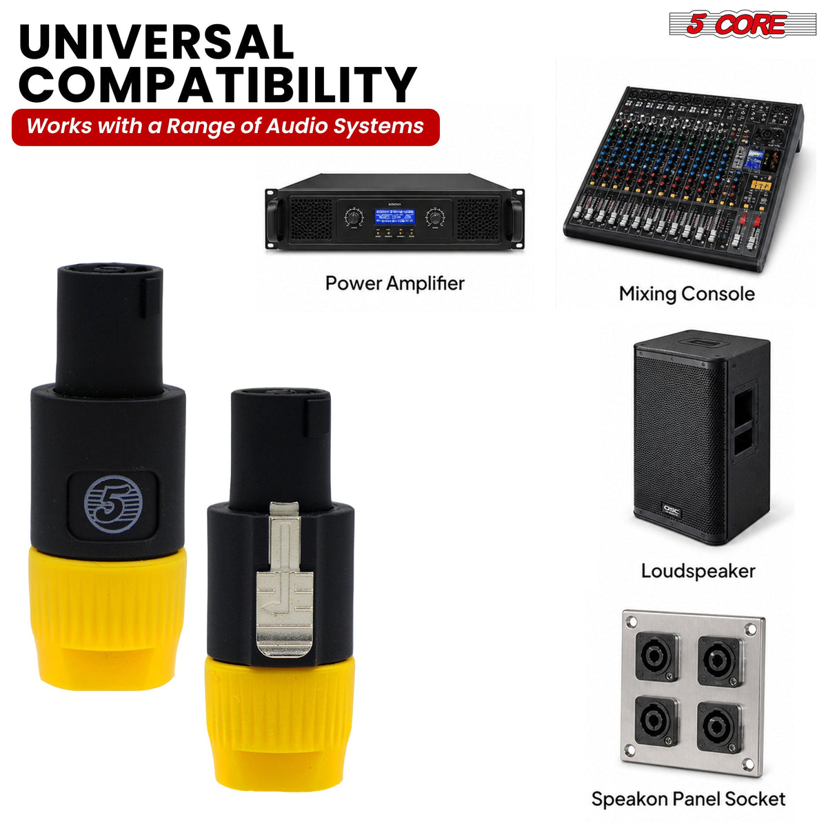 5Core Speakon Adapter High Quality Audio Jack Male Audio Pin Speaker Adapter Connector