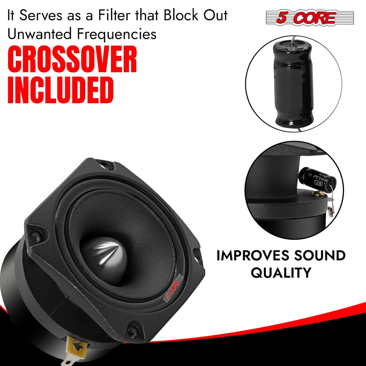 5Core Tweeters Speakers Car Audio Pair 600W Peak 3.5 Inch Super Tweeter Bullet