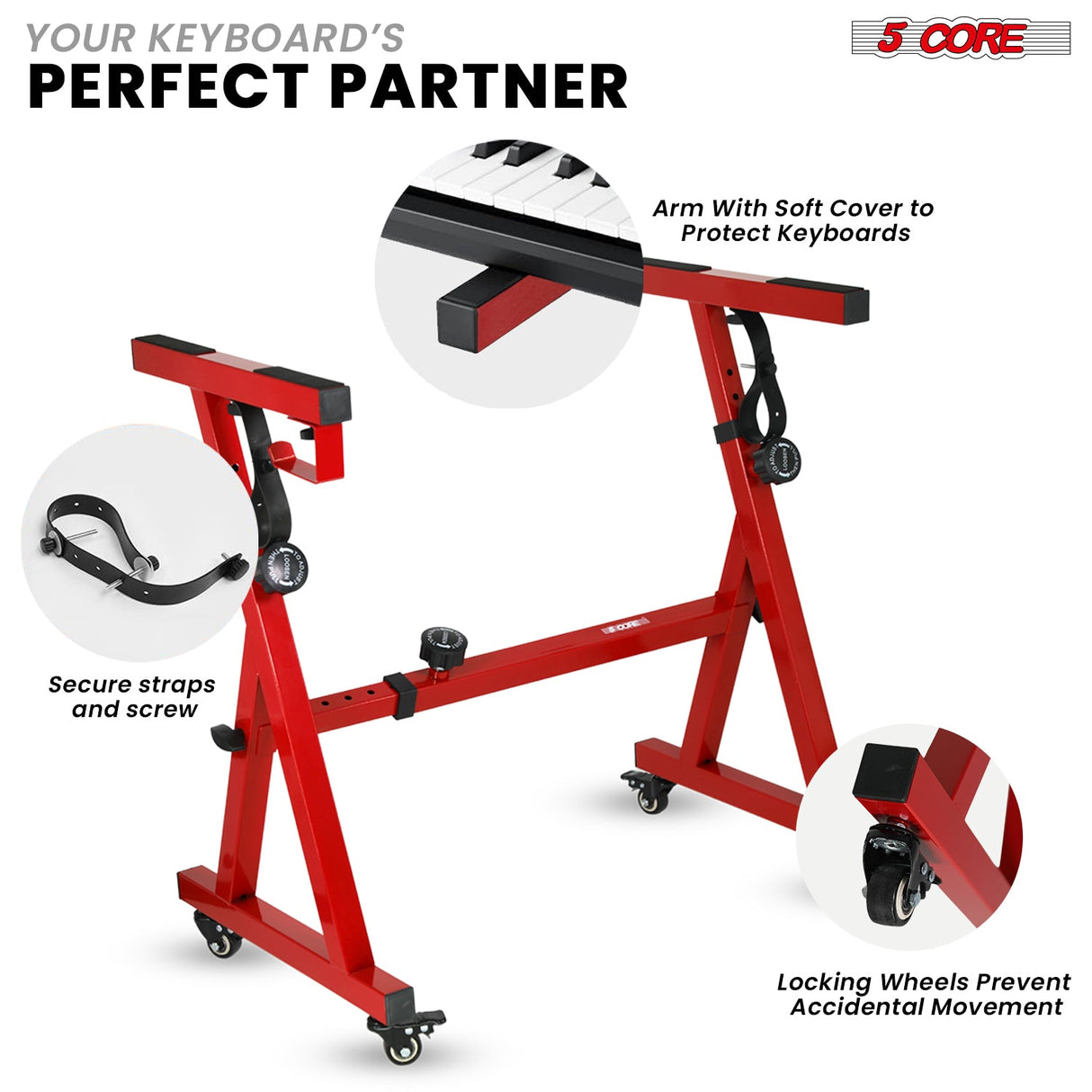 5Core Keyboard Stand Adjustable Height 36.5" Width 32.5” Z Style Electric Piano Riser 250Lb Capacity