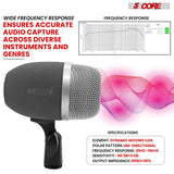 5 Core Kick Drum Microphone Cardioid Dynamic Bass Mic Swivel Adjustable Durable Steel Mesh Grille