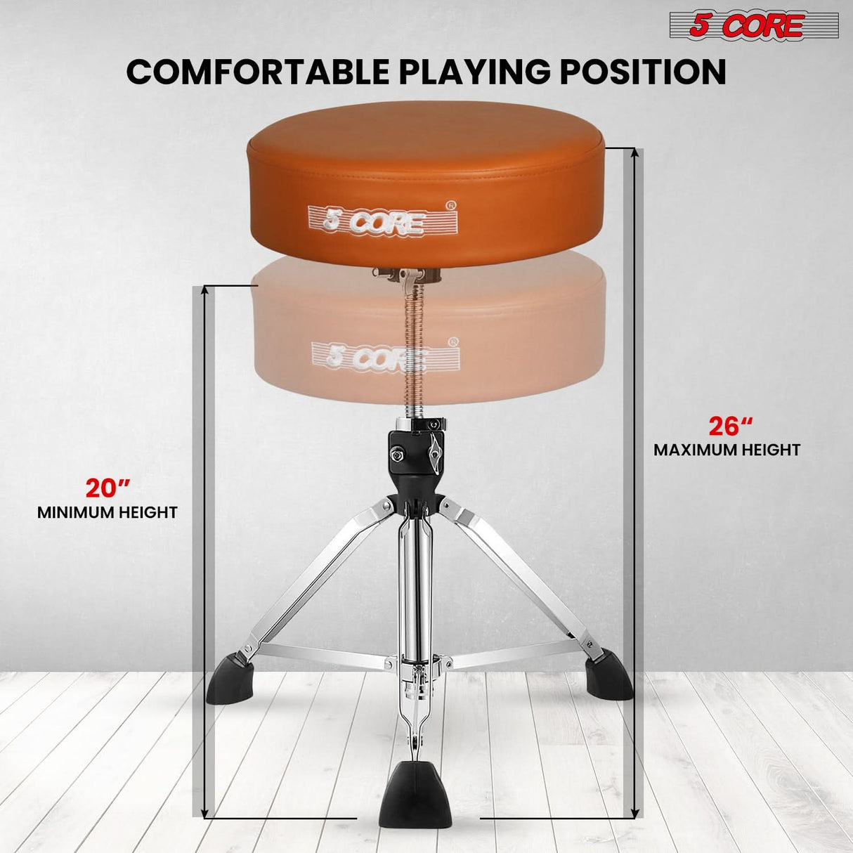 5 Core Drum Throne 4" Thick Padded Guitar Stool 441Lb Capacity 20-26” Adjustable Drummer Chair