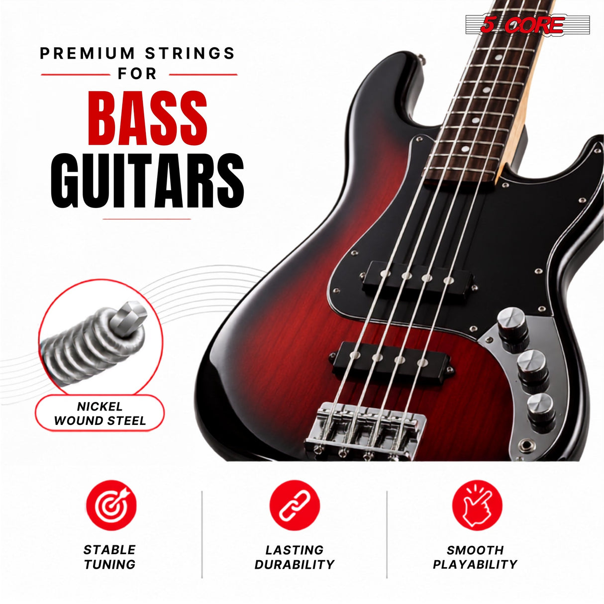 5 Core Bass Guitar Strings Brass Phosphor Bronze Light Gauge Bright Tone 5 String Set