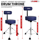 5 Core Drum Throne w Backrest 4" Padded Stool Airlift Adjustable Drummer Chair