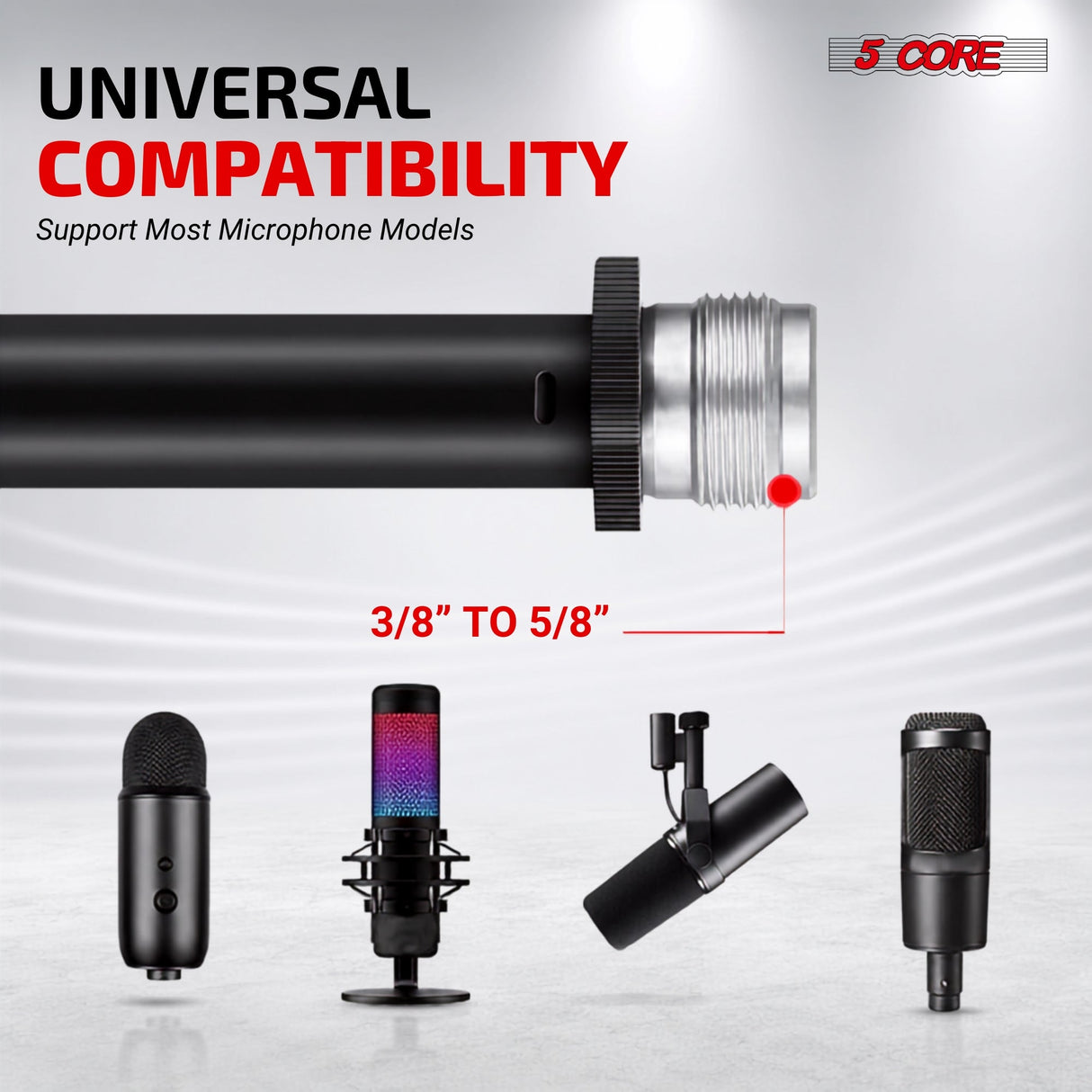 5 Core Mic Stand Floor Adjustable Short Tripod Microphone Stands w Telescoping Boom Arm
